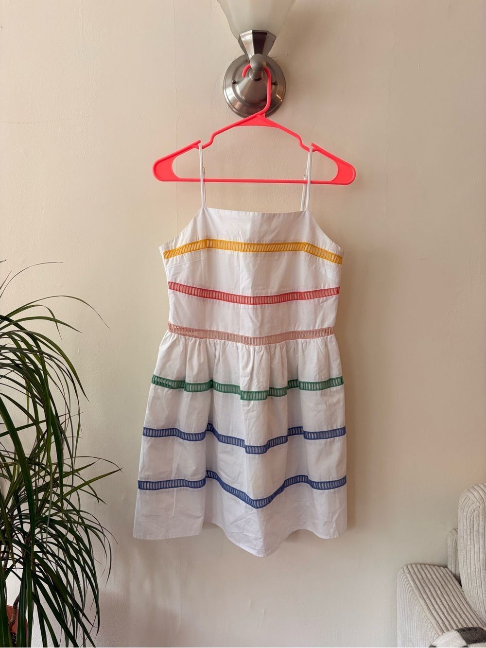 English Factory White Sundress Multicolor Trim Rainbow Detail Summer Dress